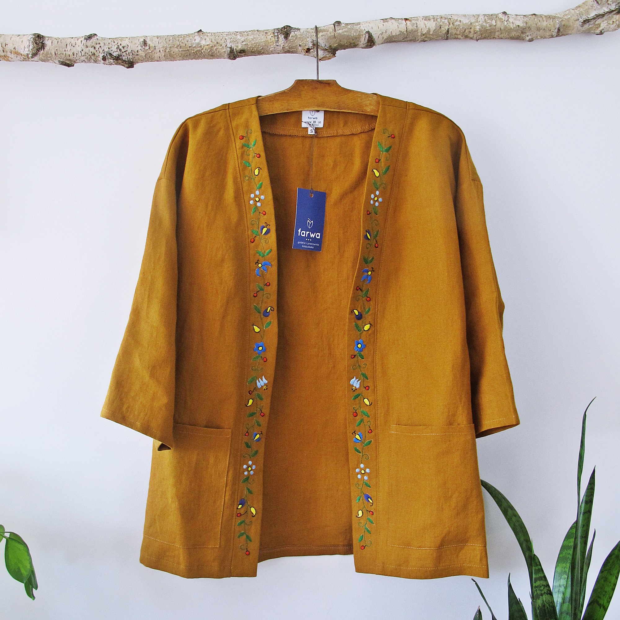 Kimono lniane – Żakiet Musztardowy „Zefka”
