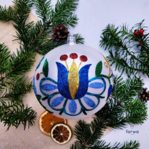 Bombki szklane brokatowe duza biala x