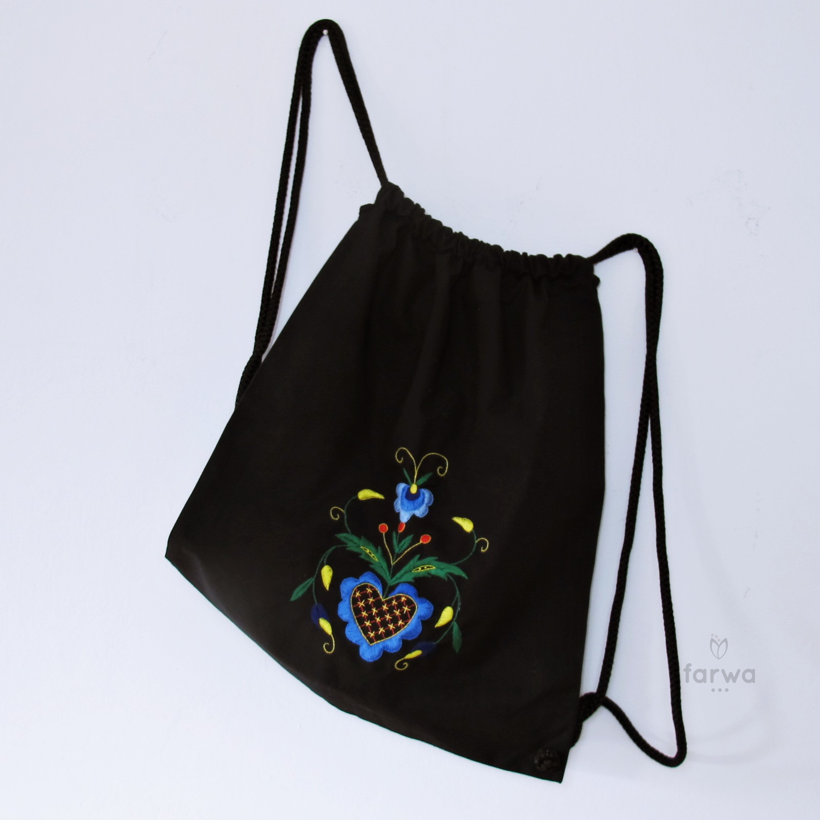 Kaszubski Plecak bawełniany – haft – Czarny