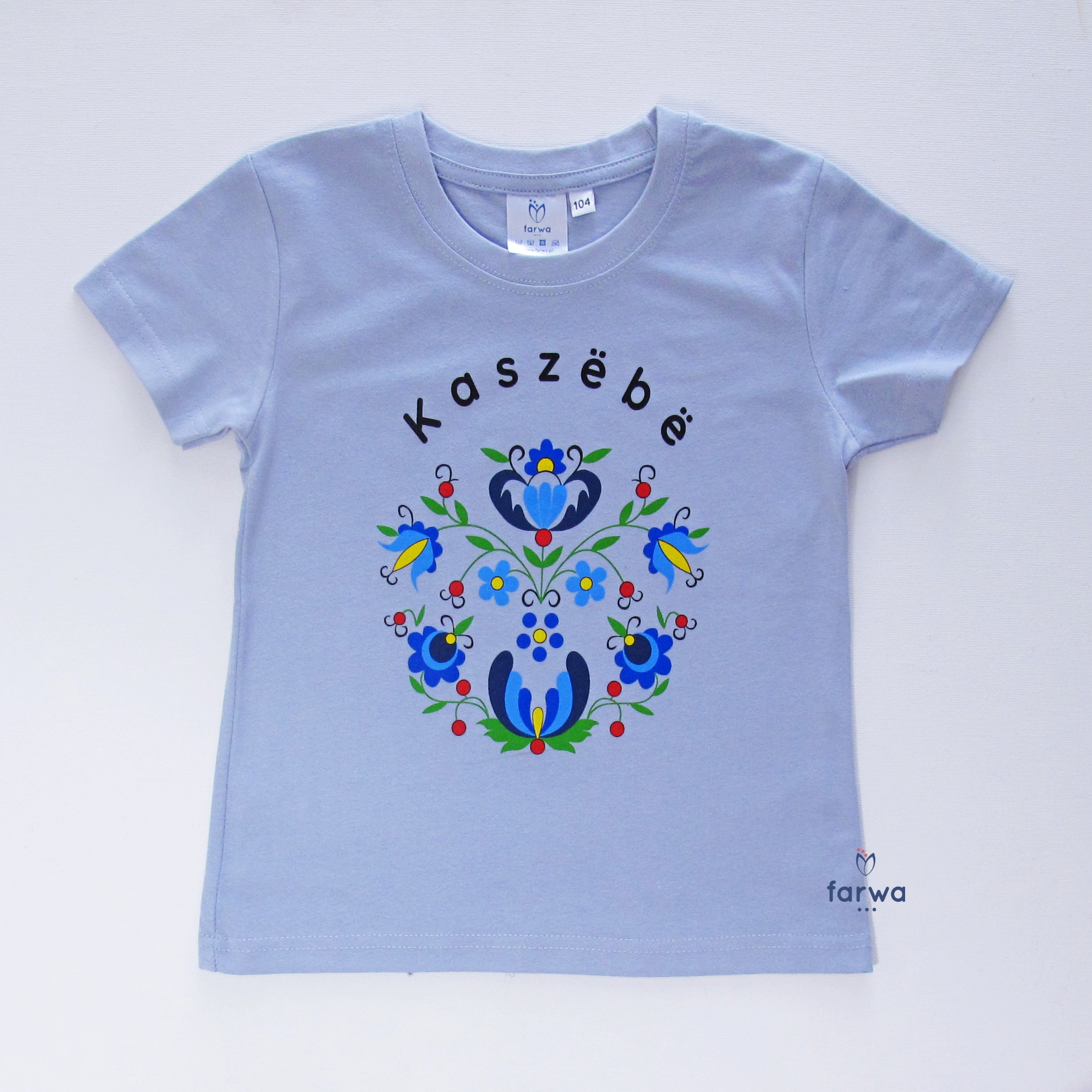 Koszulka dziecięca Kaszëbë  wzory – niebieska