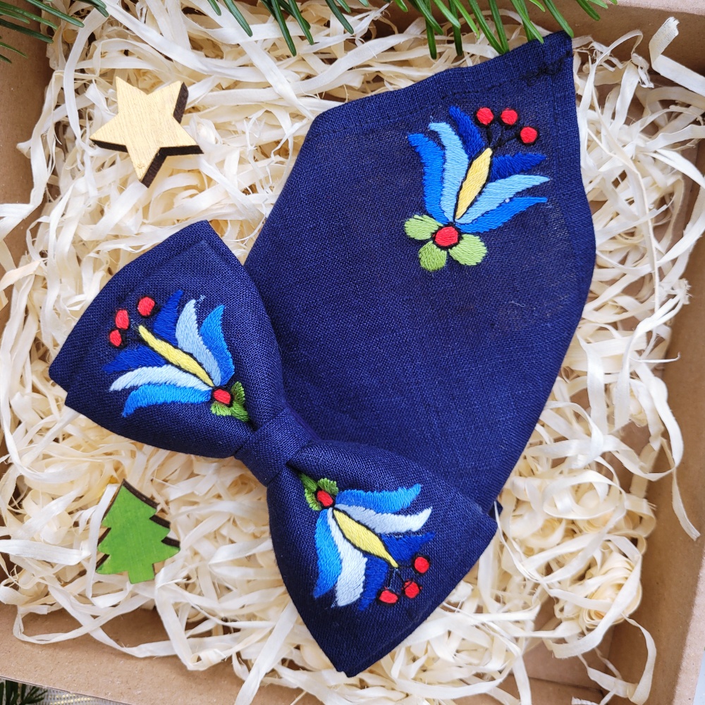 Muszka & Poszetka Granat Len 2 Muszka Poszetka Granat Len