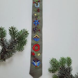 Krawat zielony haft wejherowski  x