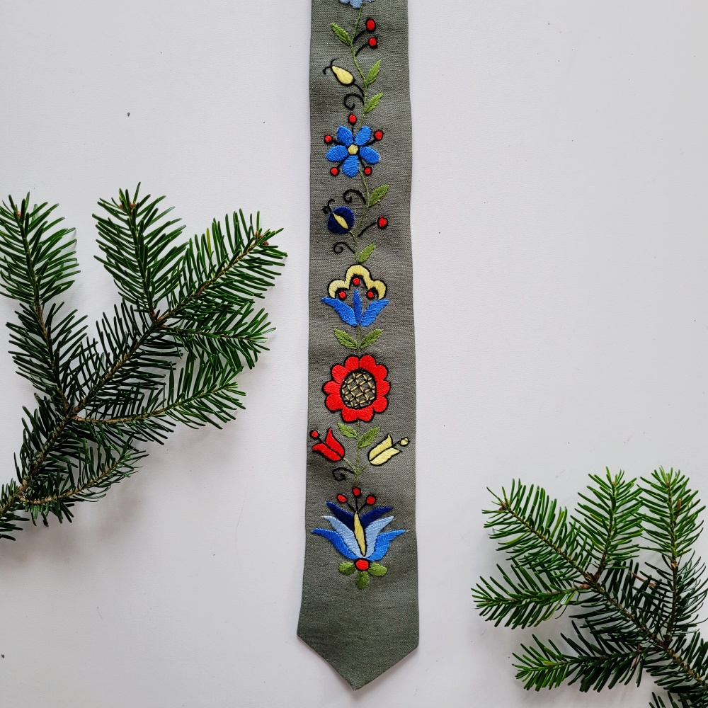 Krawat zielony - haft wejherowski Krawat zielony haft wejherowski