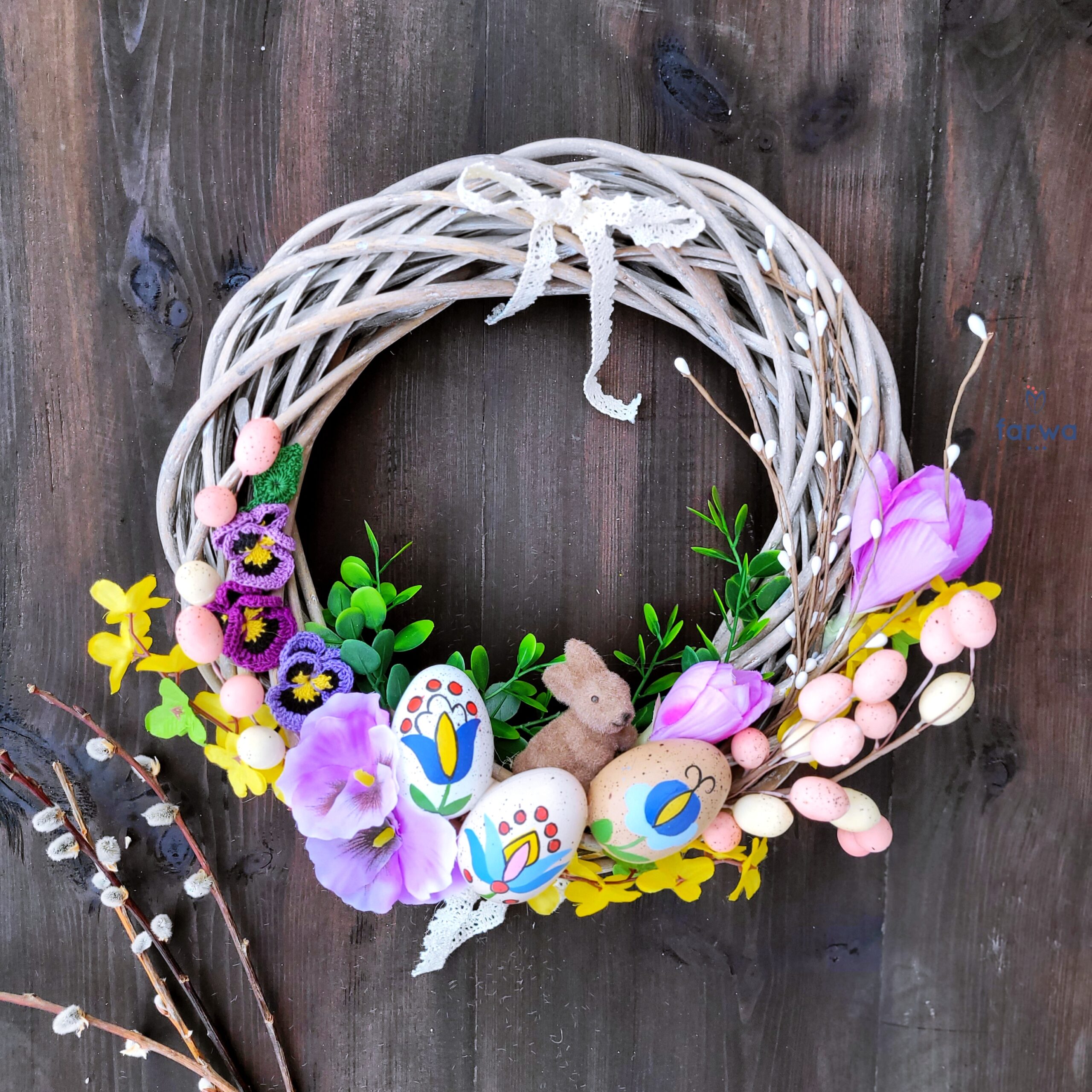 Wianek Jastrowy z bratkami Wianek Jastrowë na drzwi 30cm szary – Bratki & Zajc